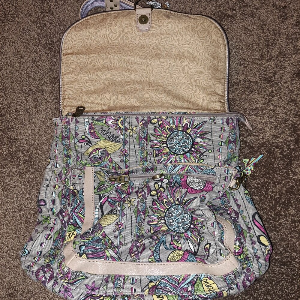 SAKROOTS Backpack/Crossbody Convertible Floral Owl Peace Pattern Bag - Picture 8 of 14
